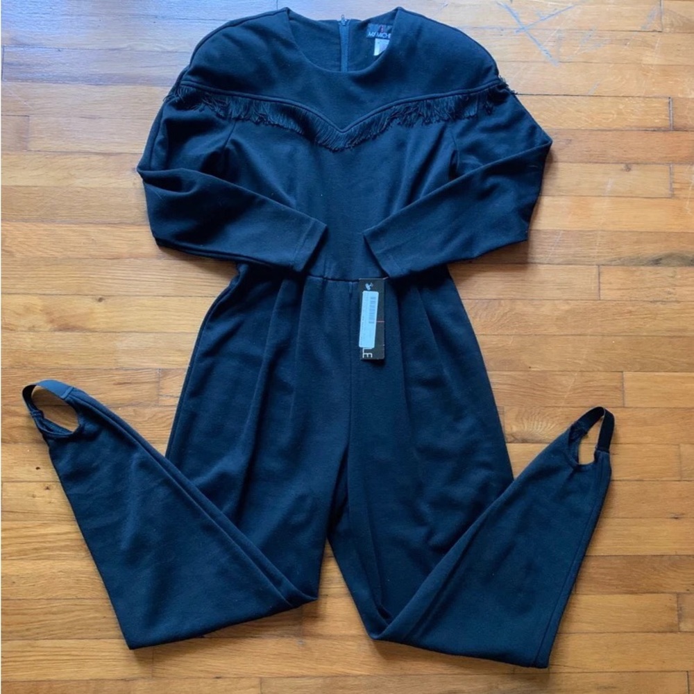 RARE Vintage fringe black stirrup jumpsuit